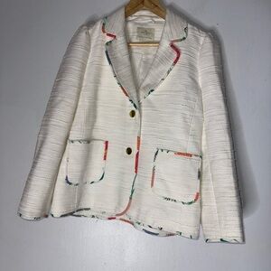 Kate Spade‎ blossom trim tweed jacket White/ivory Gold Button Blazer 4
